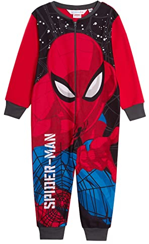 Marvel The Official Spiderman Onesie for Boys Fleece All in One Kids Pajamas Pjs Zipped Loungewear, rot, 5-6 Years