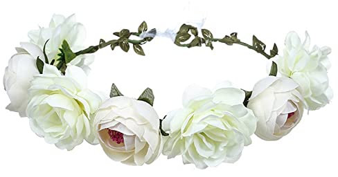Blumenkrone Braut Accessoires Kopfschmuck Kinder Mädchen Blumenkranz Fairy Blumen-Haarband Haarkranz Blumen Frauen Boho Blumenkranz für Mädchen, Muttertag, Hochzeit Party, Strand Party, Weiß