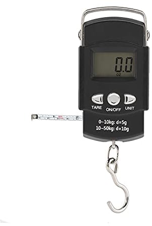 Tyenaza Digitalwaage, 50 kg/10 g Angelwaage, Gepäckwaage, tragbare elektronische LCD-Waage mit Maßbandhaken für Küche, Angeln, Lebensmittel, Versand