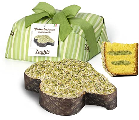 COLOMBA AL PISTACCHIO ZAGHIS 800g - Ricetta Artigianale con Cremosa Farcitura di Pistacchio, ricoperta da Granella di Pistacchio Croccante e Scegliette di Cioccolato Bianco