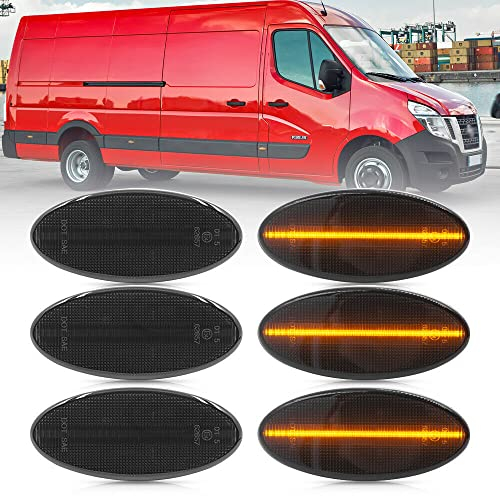 NSLUMO 6 Stück LED Seitenmarkierungsleuchten Licht Seitenblinker kompatibel mit Re/nault Master 3 Van mit Nissan NV400 Van X62 X62B Opel Movano 2 Van X62 Seitenblinkerlicht Rauchglas