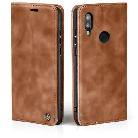 LBH Handyhülle für Huawei P20 Lite in Hellbraun mit Karten- und Geldfach Smartphone Hülle mit Standfunktion Flip Case Schutzhülle Magnetverschluss Vintage