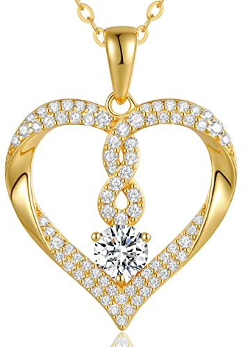 Kette Damen, LOUISA SECRET Halskette Damen Silber 925 Infinity Kette Anhänger Zirkonia Herz Halsketten Damen Schmuck Weihnachtsgeschenke für Frauen Sie Freundin Mama Valentinstag Geburtstags Muttertag