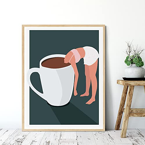 TANYANG Lustige Wandkunst Leinwandmalerei Nordische Kaffeetassen Kaffee Liebhaber Küche Poster Und Drucke Wandbilder Für Badezimmer Wohnkultur 50X70Cm Kein Rahmen