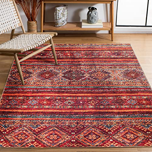 Netline Home - Waschbarer Teppich | Rutschfest für Küche, Schlafzimmer, Flur, Wohnzimmer | Orientalisch Designteppich | Kurzflor (Rot, 200x290), (NLOOMX1005)