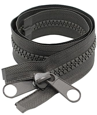 YaHoGa 2 pezzi 122 cm #10 grande cerniera plastica divisibile chiusura lampo con doppio tirante per tende copertura sacco a pelo (DP Grigio)