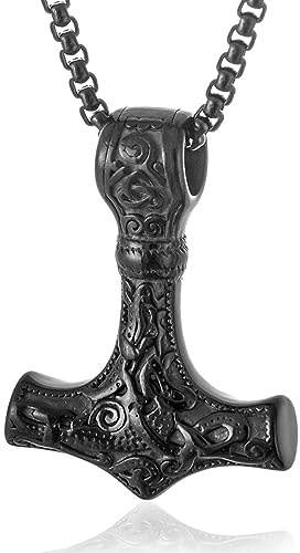 JUZICHEN Collana Uomo Acciaio Inossidabile, Martello Di Thor Collana, Vichinga Mjolnir Ciondolo, Norreno Celtico Amuleto Ciondoli, Nordico Vichingo Runa Collana, 60cm Catene