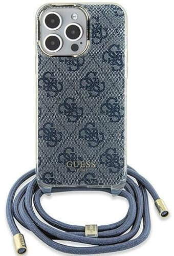 GUESS GUHCP15SHC4SEB Hülle für iPhone 15/14 / 13 6.1 Blau hardcase Crossbody Cord 4G Print
