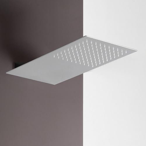 Soffione doccia a sbalzo cromo lucido 25x52 slim effetto pioggia, in acciaio inox