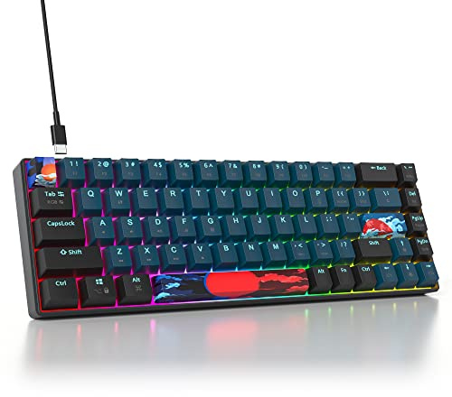 Mosptnspg Mini tastiera meccanica da gioco RGB, 60% per cento, switch rosso, retroilluminata, ergonomica, cablata, tastiera da ufficio con tasti in PBT viola/rosa, per Mac/Win/PC/ps5 (68 Monstor