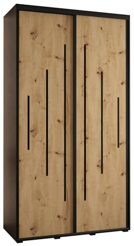 MEBLE KRYSPOL Davos 12 140 Schrank mit Zwei Schiebetüren für Schlafzimmer - Moderner Aufbewahrungsschrank mit Kleiderstange und Regalen - 235,2x140x45 cm - Schwarz Artisan Schwarz