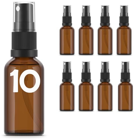 Essenciales Bote Spray Pulverizador de Cristal Ambar - 10 Botellas, Atomizador Recargable - 10ml