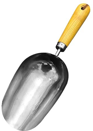 Soil Shovel, Dog Food Shovel with Ergonomic Wooden Grip, Multifunctional Garden Hand Shovel with Serrated Edge, Lightweight Stainless Steel Planting Shovel Tool
