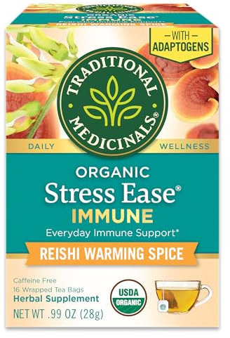 Traditional Medicinals Tè, Organico Stress Facilità Immune con Adattogeni, Supporto immunitario quotidiano, Reishi Warming Spice, 16 bustine di tè
