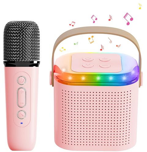 Richgv Karaoke Machine for Kids Adults, Portable Bluetooth Speaker with Voice & Light Changing Effects, Girls Toys Birthday for Girls Ages 4 5 6 7 8 9 10+ (Pink)
