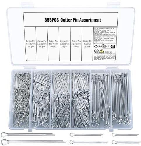 555 Pcs Goupille Fendue, Kit d'assortiment de Goupilles Fendues, Goupilles à Ressort Clips, Goupille de Retenue, Goupilles de Sécurité en Métal pour Attelage Tracteurs, Camions, Tondeuses à Gazon