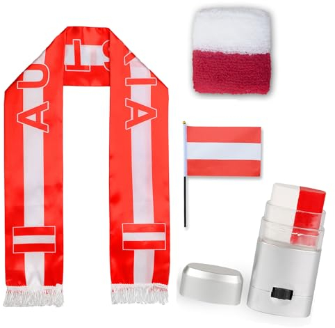 Sonia Originelli Fanset Fanartikel Fanschal Schweißband Fanschminke Schminkstft Fahne Flagge Farbe: Österreich
