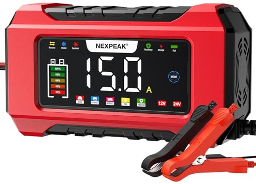 15A Caricabatteria da Auto, 12V 15A/24V 8A Caricabatterie Intelligente Completamente Automatico con Compensazione della Temperatura per Batterie Piombo-Acido e LifePO4 per Auto, Camion, Moto, Tosaerba