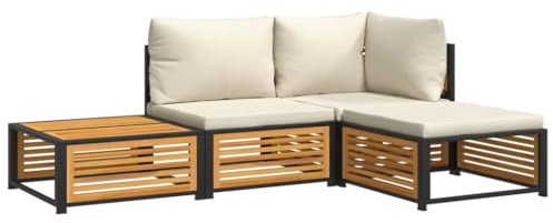 vidaXL Garten Sofa Garnitur 4-TLG., Gartenmöbel Set mit Kissen, Sitzgruppe für Garten Terrasse, Lounge Sitzgarnitur, Massivholz Akazie