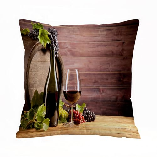 AELKSP Kissenbezug Kissenhülle Haus Dekorativ Für Jungen/Mädchen Wohnzimmer Schlafzimmer Sofa Stuhl Kissenbezüge,Stillleben Wein Holzfass. Rustikales Konzept. Verkostung. Weinbau,45x45 cm
