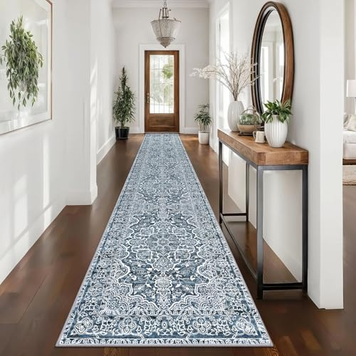 KUTA Waschbarer Vintage-Läufer, 6 x 40 cm, rutschfest, 4,8 m, extra lang, für Flur, Küche, Flur, Küche, ultraweich, bedruckt, klassisch, Blumenmuster, Treppenläufer für Schlafzimmer, Kinderzimmer
