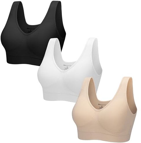 Blu Apparel Ladies 3 Pack Padded Seamless Bras Comfort Sleep Maternity Bras for Women (UK, Alpha, L, Regular, Regular, Black/White/Nude)