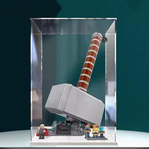 Acryl-Vitrine für Lego 76209 Thor's Hammer-Modell, staubdichte, transparente Sammlungsvitrine (nur Displaybox) (weißer Boden)