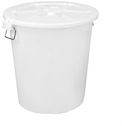 Poubelle d'extérieur Poubelle extérieure de 17,1/26,4 gallons, poubelle ronde de grande capacité avec couvercle et poignée, blanc/bleu, conteneur à déchets for centre commercial de garage domestique,