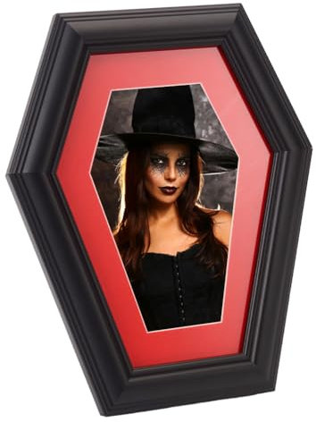 PH PandaHall Sechseckiger Bilderrahmen Sarg Bilderrahmen Holz Fotorahmen mit Ständer Schwarz Bild Display Tischplatte Fotorahmen für Halloween Gothic Home Wall Decor Display 10 x 15 cm Foto