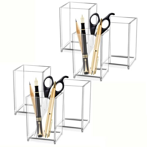 6 Stück Acryl Stiftebecher, Acryl Bleistift Organizer, Klarer Pinselhalter, Stifte Organizer Becher, Acryl Stiftehalter Schreibtisch, Stifteköcher für Büro Schule Haushaltsbedarf, 10 x6.5 x6.5 cm