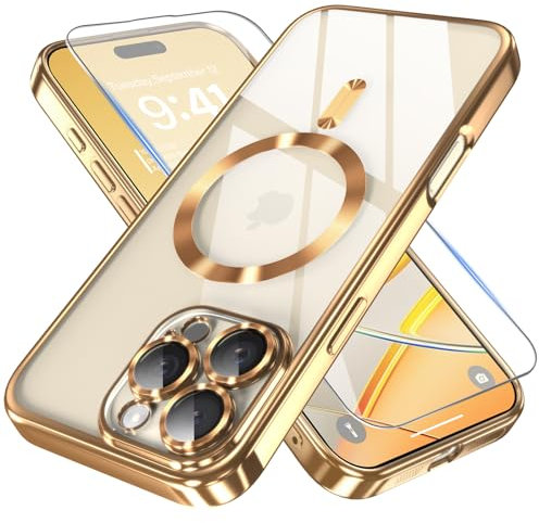 LOVOUS für iPhone 16 Pro Hülle mit kameraschutz, kompatibel mit MagSafe, Militärnorm Schutz, Dünn Glitzer Durchsichtig TPU Cover Handyhülle iPhone 16 Pro Case, Gold
