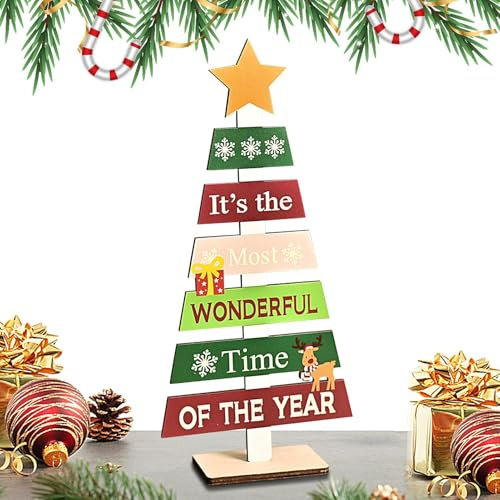 Árbol de Navidad de madera rústica: hermosos adornos y centros de mesa, decoración de mesa única | elegante árbol de Navidad de oficina, ideal para añadir un toque de alegría navideña a