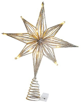 Weihnachtsbaumspitze Stern Beleuchtet, Christbaumspitze Beleuchtet mit Eingebautem, 3D Geometrisch Stern Weihnachtsbaumspitze für Weihnachtsdekoration Neujahr Dekor, 25 cm Champagner
