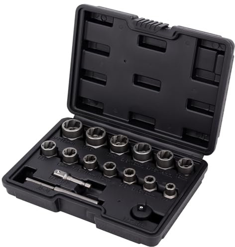 16 Pezzi Estrattori Per Bulloni a Percussione, 3/8'' Set Bussole Di Estrazione Per Rimuovere Bulloni, Dadi E Viti Danneggiati, Congelati, Con Adattatore Esagonale E Riduttore Di Impatto Da 3/8