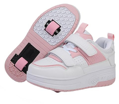 NIKSHI Kinder Schuhe mit Rollen, Skateboardschuhe mit Rollen, Light Rollschuhe Wheels, Sportschuhe Skateboard Outdoor Gymnastik Turnschuhe, für Kinder Mädchen Junge Erwachsene,Pink-34EU