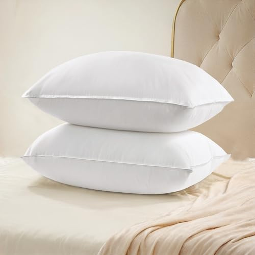 UNIKOME Gänse Feder Und Daunenkissen, 2er Set Kopfkissen 60x60cm | Premium Luxus Kissenbezug aus 100% Baumwolle, Waschbar, Oeko-TEX, Weiß,schonend waschbar, besonders weich und langlebig