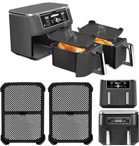 FINEVERNEK 2 Pièces Grille Anti Projection pour Air Fryer Ninja Foodi AF400EU&AF451EU, Réutilisable Moule Silicone Plat Air Fryer Accessoires, Anti-éclaboussures contre Les Projections de Graisse