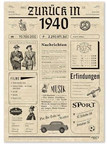 FestySpark Geschenke zum 86 Geburtstag Frau - Schöne Geburtstagskarte 86 Frau und Mann - Geburtstagsgeschenk für Männer 86 - Geburtstagsdekoration 86 Geburtstag Männer und Frauen - Karte 1940