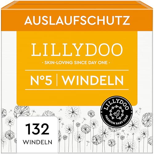 LILLYDOO hautfreundliche Baby Windeln - Größe 5 (11-16 kg), Monatsbox (132 Stück), Sicherer Auslaufschutz, Weich, Ohne Parfüme & Lotionen für empfindliche Haut, Dermatologisch getestet