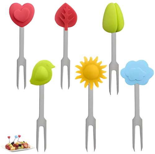 Pack of 6 Children's Stainless Steel Fruit Forks Finger Food Small Forks Food Picks Mini Forks for Children Lunch Box Snack Fruit Skewers Dessert Forks Cake Forks for Party, Picnics, Home, Kitchen