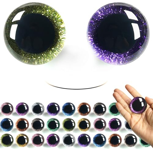 SEVENSUN 20 Stück 40 mm Sicherheitsaugen, 10 Farben, funkelnde 3D-Glitzeraugen mit Unterlegscheiben, Puppenaugen, gefüllte Häkelaugen, Sicherheitsaugen zum Häkeln von Amigurumi