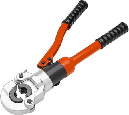 Presszange V-Kontur Crimpzange für Kunststoffrohr Aluverbundrohr Profi Presszange mit drehbarem Kopf Gummigriff Manuellem Kolbenventil Hydraulische Druckklemme