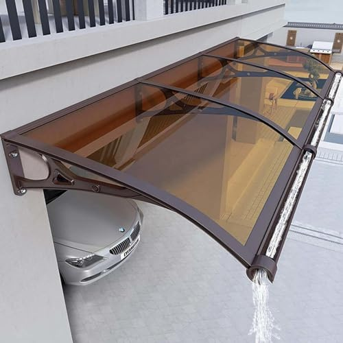 Toldo impermeable para puerta exterior con marco de aluminio lateral, toldo para porche para puerta delantera, balcón, garaje, ventana, patio, color marrón (80 x 500 cm)