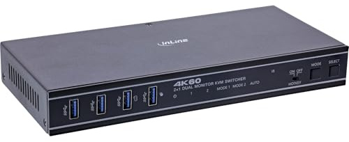 Inline KVM Switch 2-Fach HDMI & DisplayPort, Dual Monitor, 4K 60Hz, USB 3.2 Hub, Umschaltung Hotkey Taste IR RS-232, Plug & Play, schwarz, 57885G