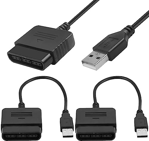 HAAMNING7 For PS2 Controller to USB Adapter Converter Cable, for Playstation 2/3 Female Plug to USB 2.0 Male Adapter Converter Cord for PS1/for PS2 Controller Gamepad to for PS3/PC (2 Pcs)