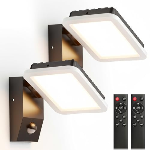 Lightasea 2Stück Außenwandleuchte Außenlampe mit Bewegungsmelder,32W IP65 Wandleuchte Innen Außen Wandlampe mit Schwenkbar LED Panel,mit Fernbedienung Warmweiß 3000K Außenleuchte,für Garage Garten Hof