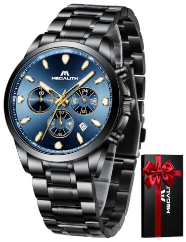 MEGALITH Herren Uhr Edelstahl Armbanduhr: Chronograph Analog Wasserdicht Herrenuhr mit Leuchtend Datum - Elegantes Geschenk für Business Männer