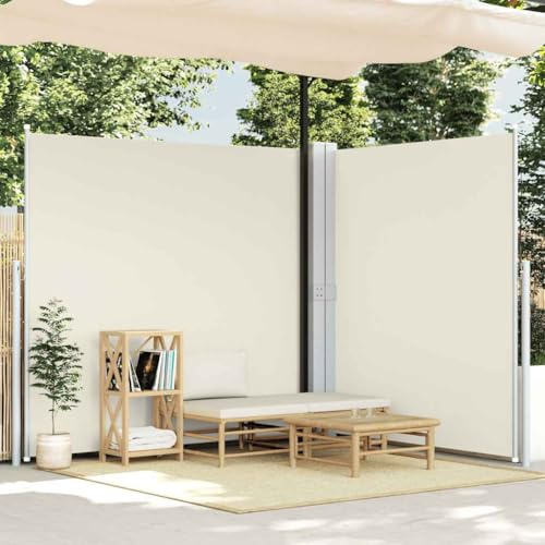 Mokuyary Ausziehbare Seitenmarkise Doppelt 170 x 600 cm Creme Seitenmarkise ausziehbarer Sicht Sonnenschutz für Balkon & Terrasse