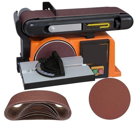 Mini Belt Sander, Belt Sander, Grinding Wheel Sand Machine Variable Speed Combination Bench Disk with Cast Iron Base,for DIY Work