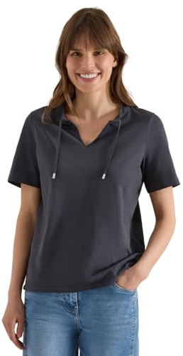 Cecil Kurzarm Shirt mit Split Neck Volcanic Grey XXL